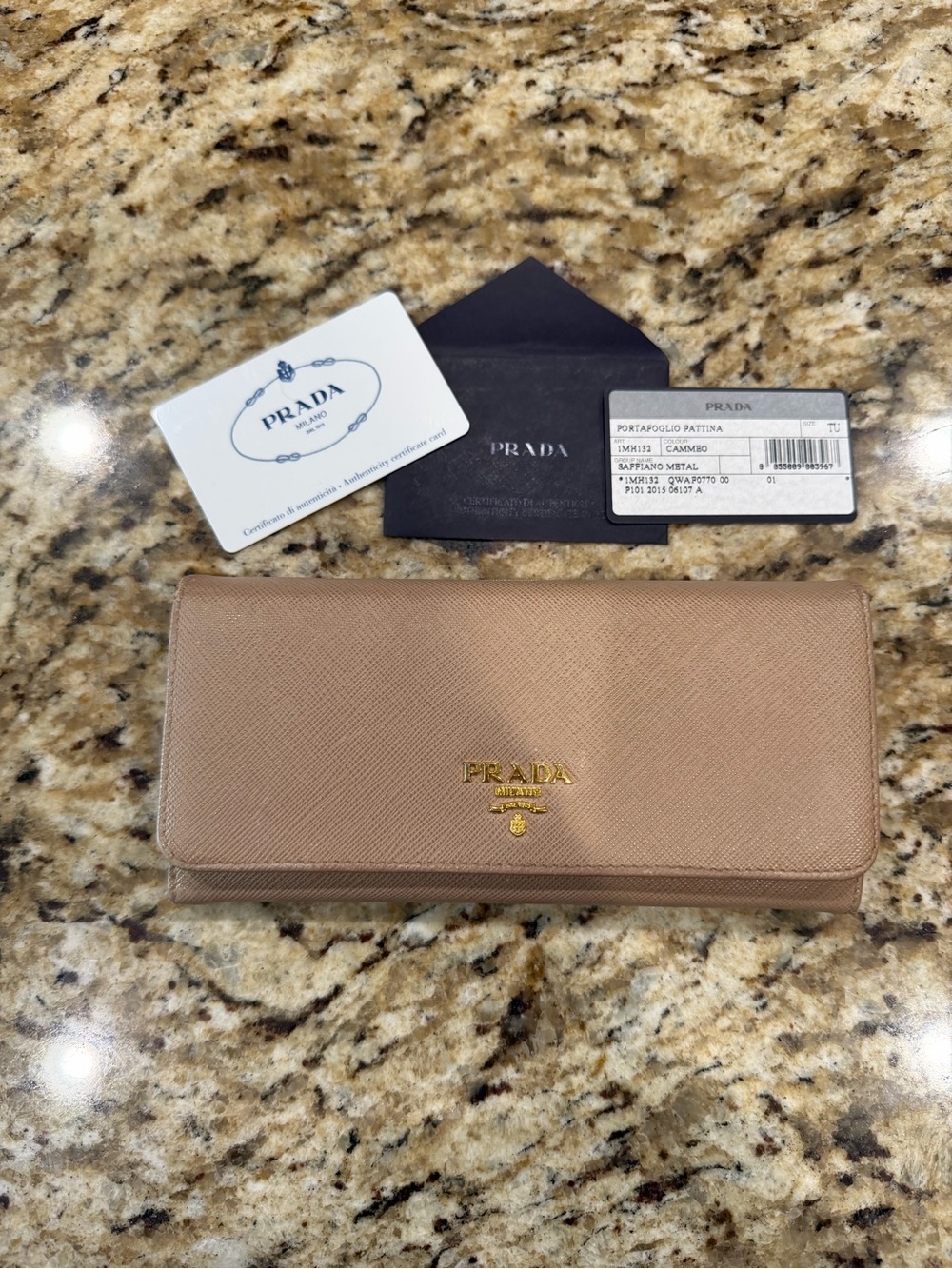 Prada Saffiano Leather Long Continental Wallet - Nude Pink with Gold Hardware